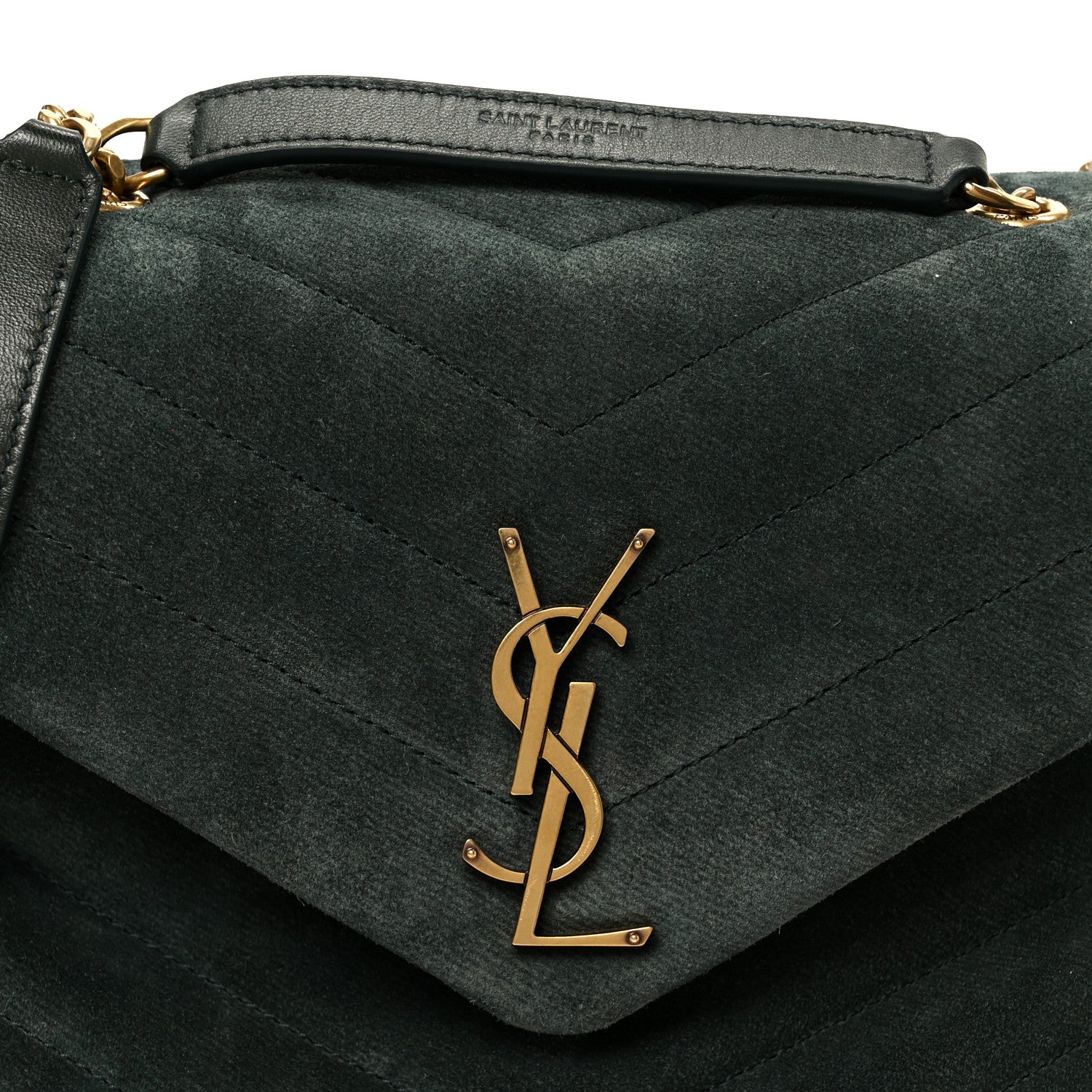 Saint Laurent Suede Calfskin Y Quilted Monogram Small Loulou Chain Satchel Green 9 of 11