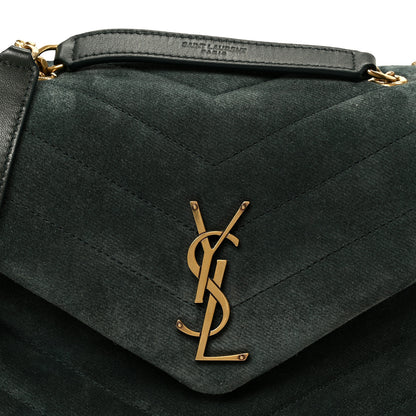 Saint Laurent Suede Calfskin Y Quilted Monogram Small Loulou Chain Satchel Green 9 of 11