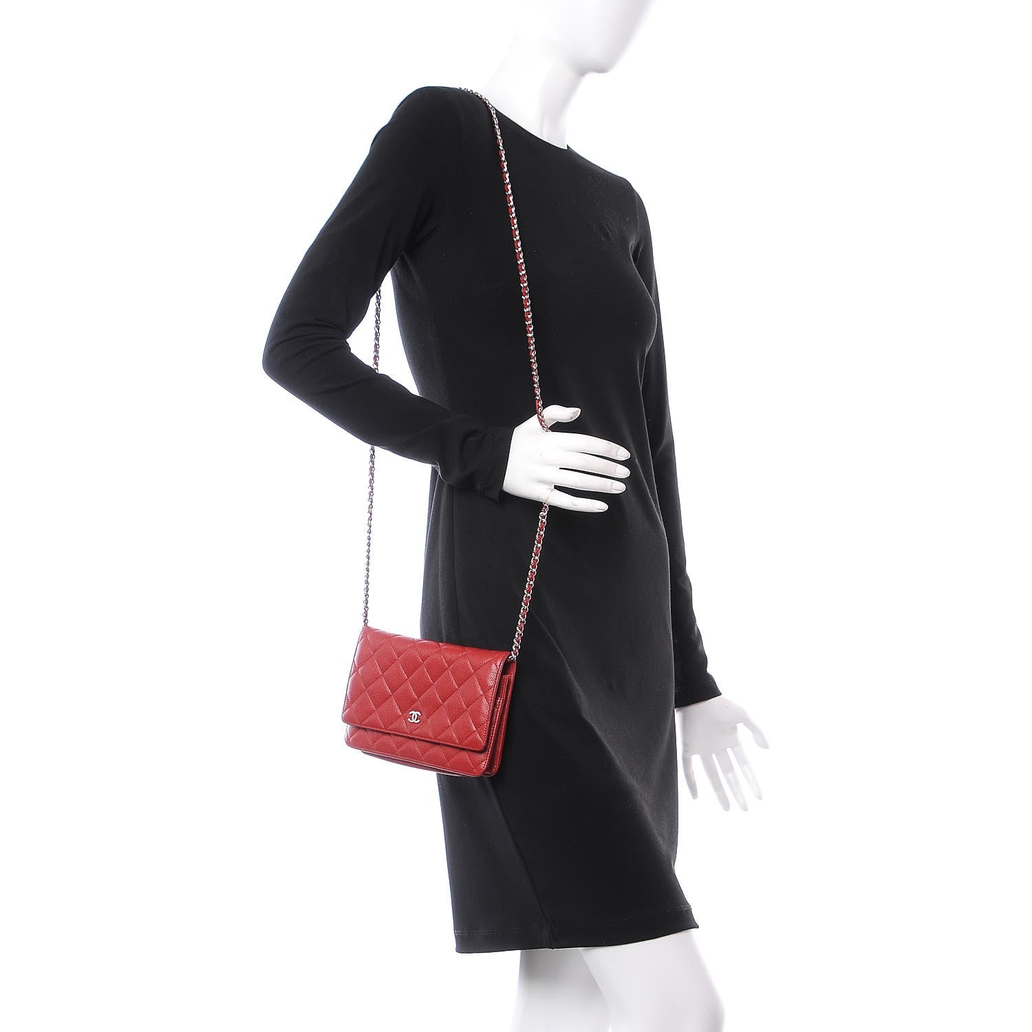 Chanel Caviar Quilted Wallet on Chain WOC Red 2 of 9