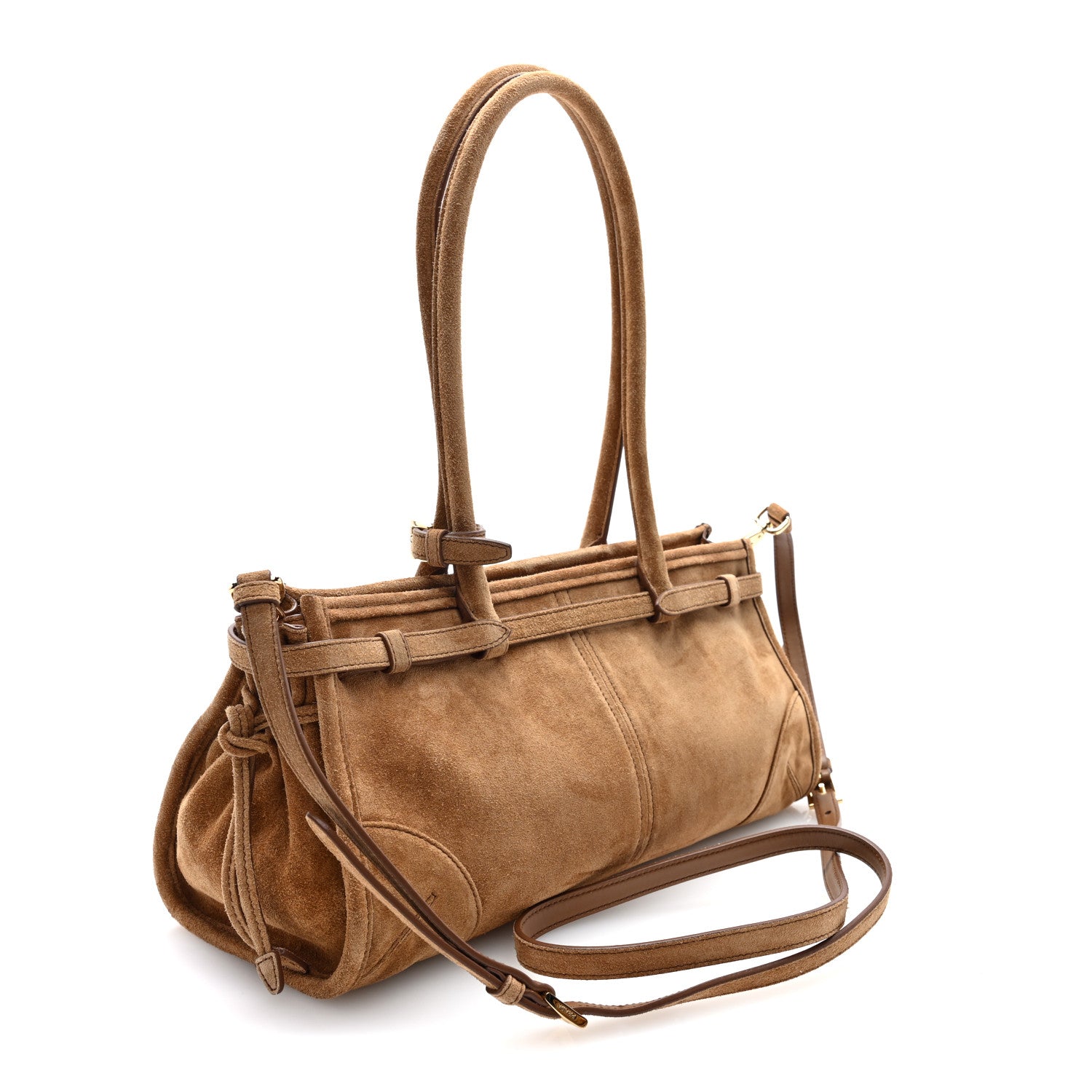 Prada Suede Triangle Medium Bonnie Shoulder Bag Cinnamon 3 of 9