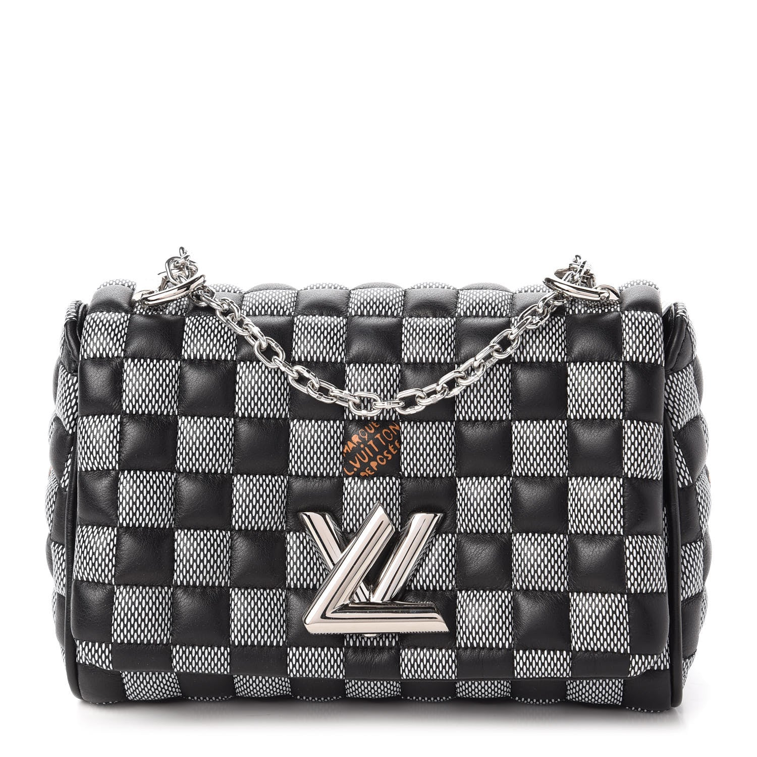 Louis Vuitton Calfskin Damier Twist Shoulder Bag BB Black White 1 of 11