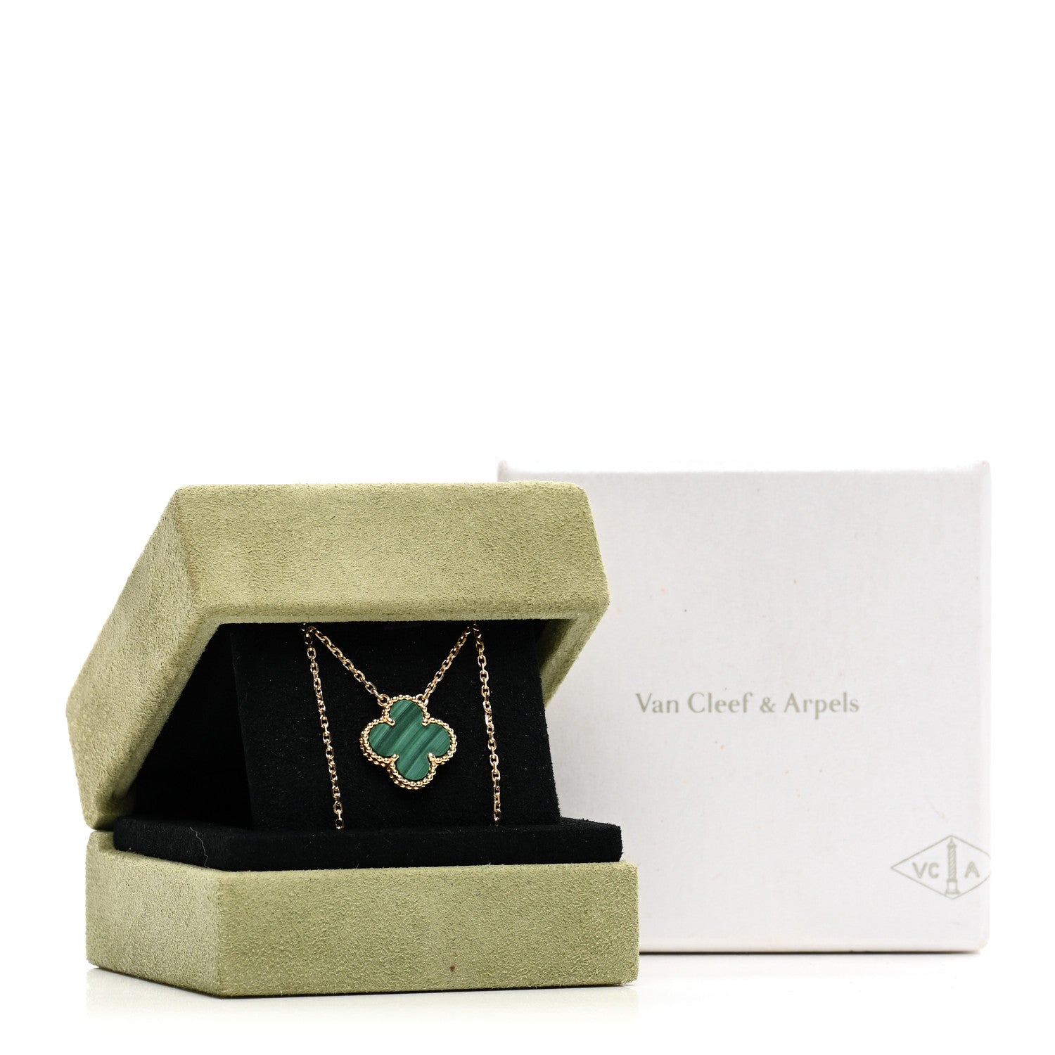 Van Cleef & Arpels 18K Yellow Gold Malachite Vintage Alhambra Pendant Necklace 5 of 5
