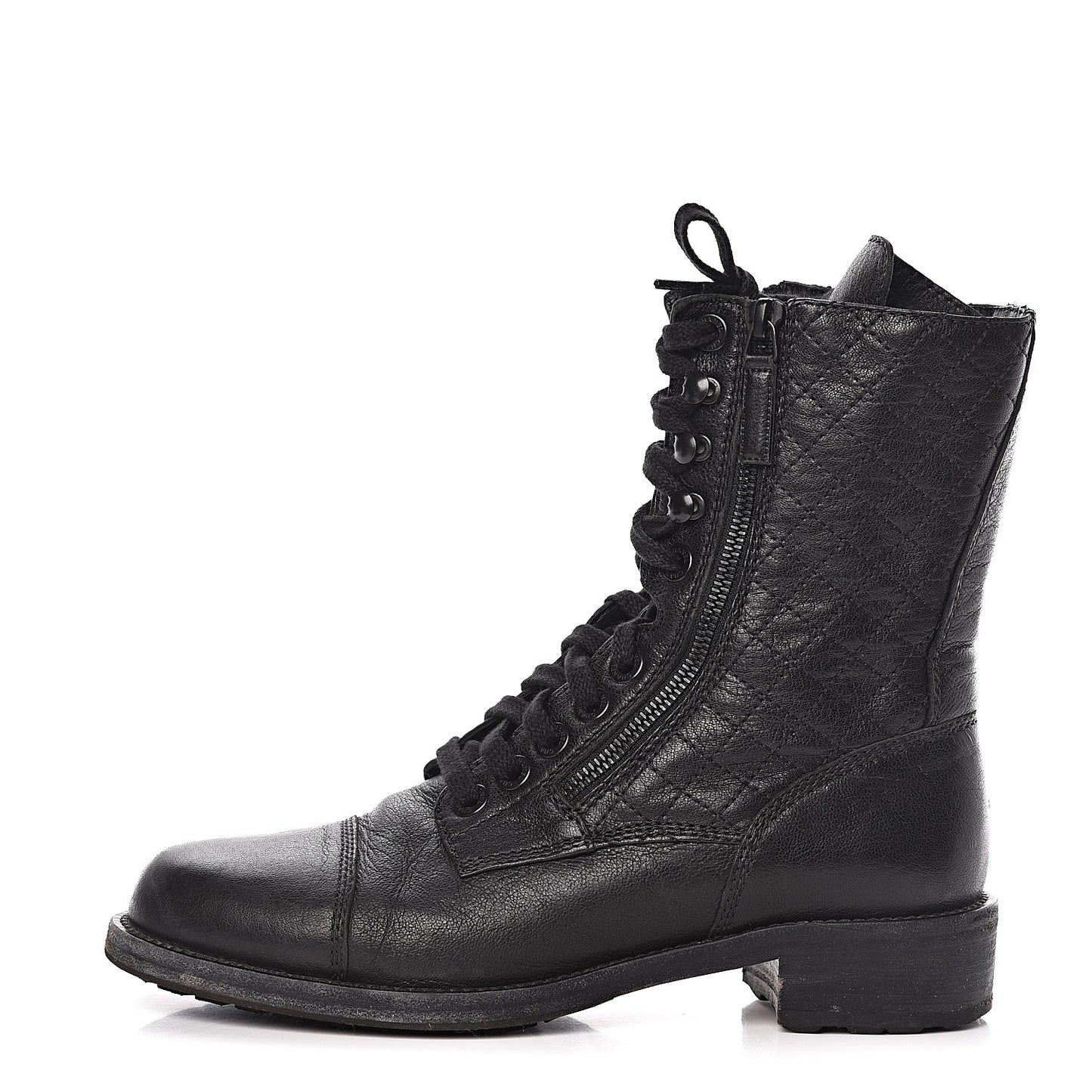 Sheepskin Quilted CC Tall Lace Up Combat Boots 40 Black