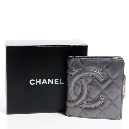 Chanel Metallic Calfskin Quilted Cambon Compact Wallet Dark Silver 10 of 10