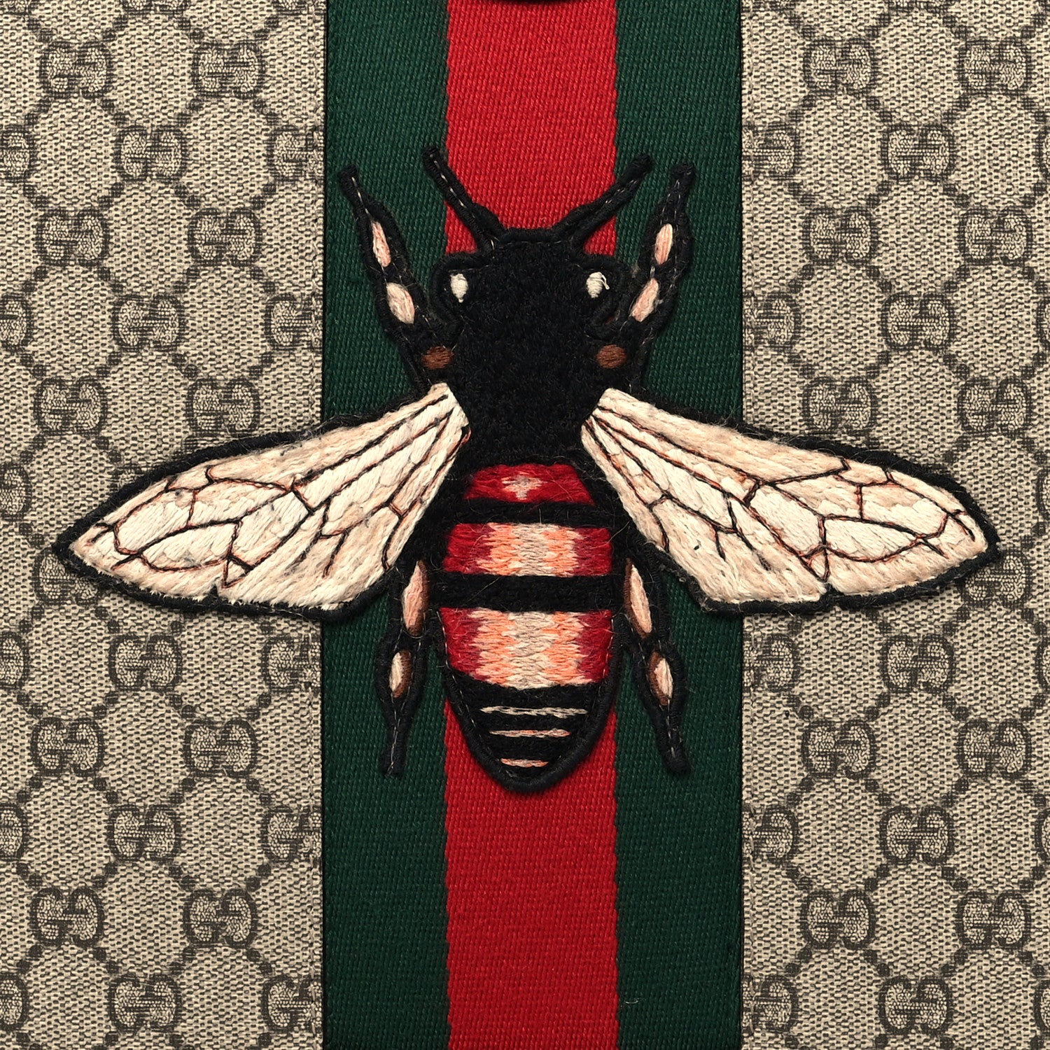 Gucci GG Supreme Monogram Web Animalier Bee Embroidered Medium Documents Holder Beige New Acero 8 of 10
