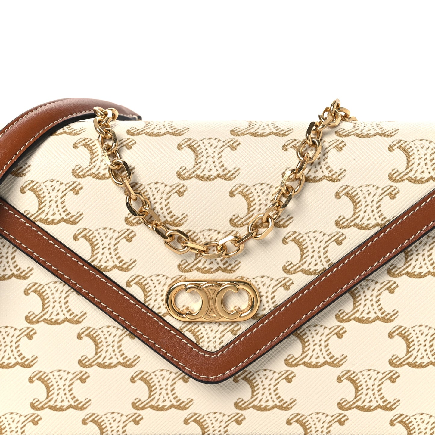 Triomphe Canvas Calfskin Maillon Wallet on Chain White