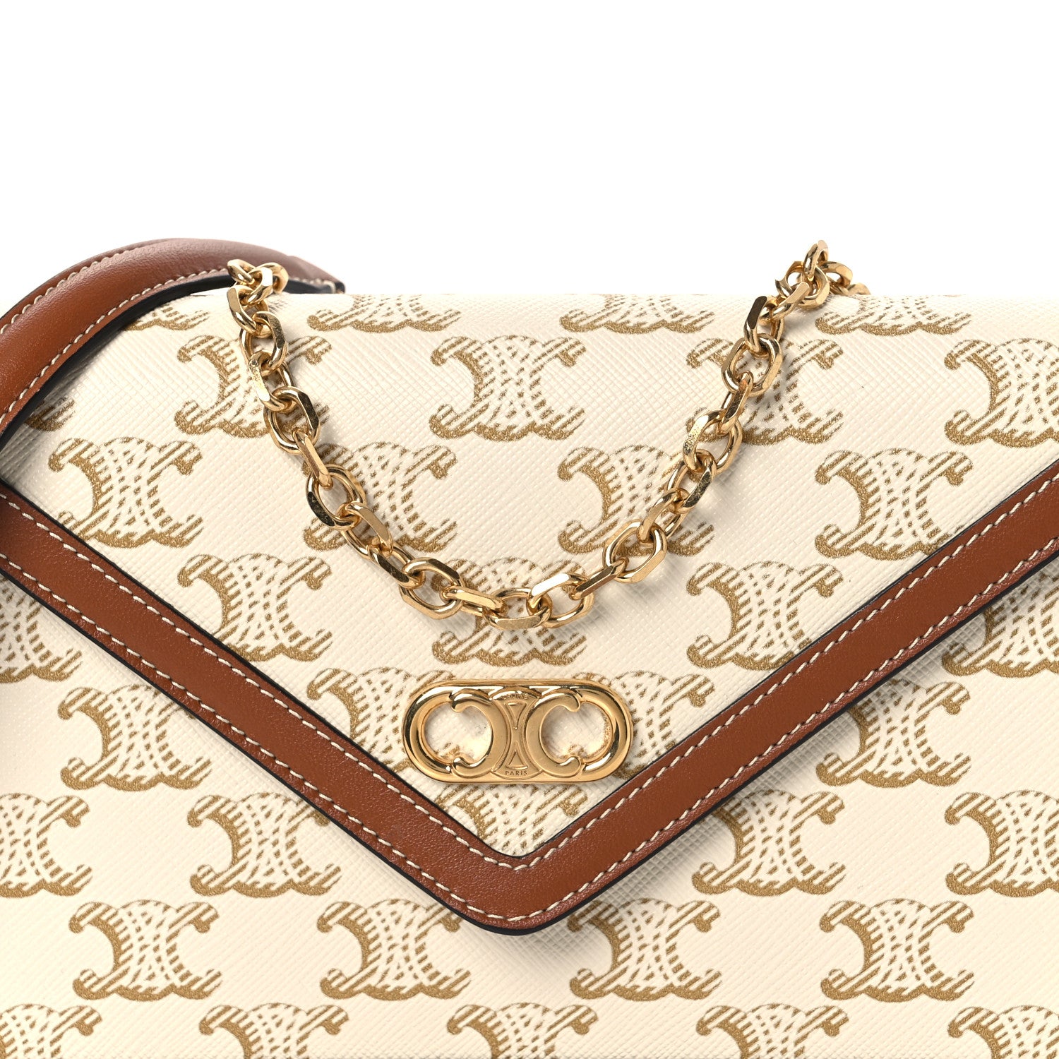 Celine Triomphe Canvas Calfskin Maillon Wallet on Chain White 9 of 12