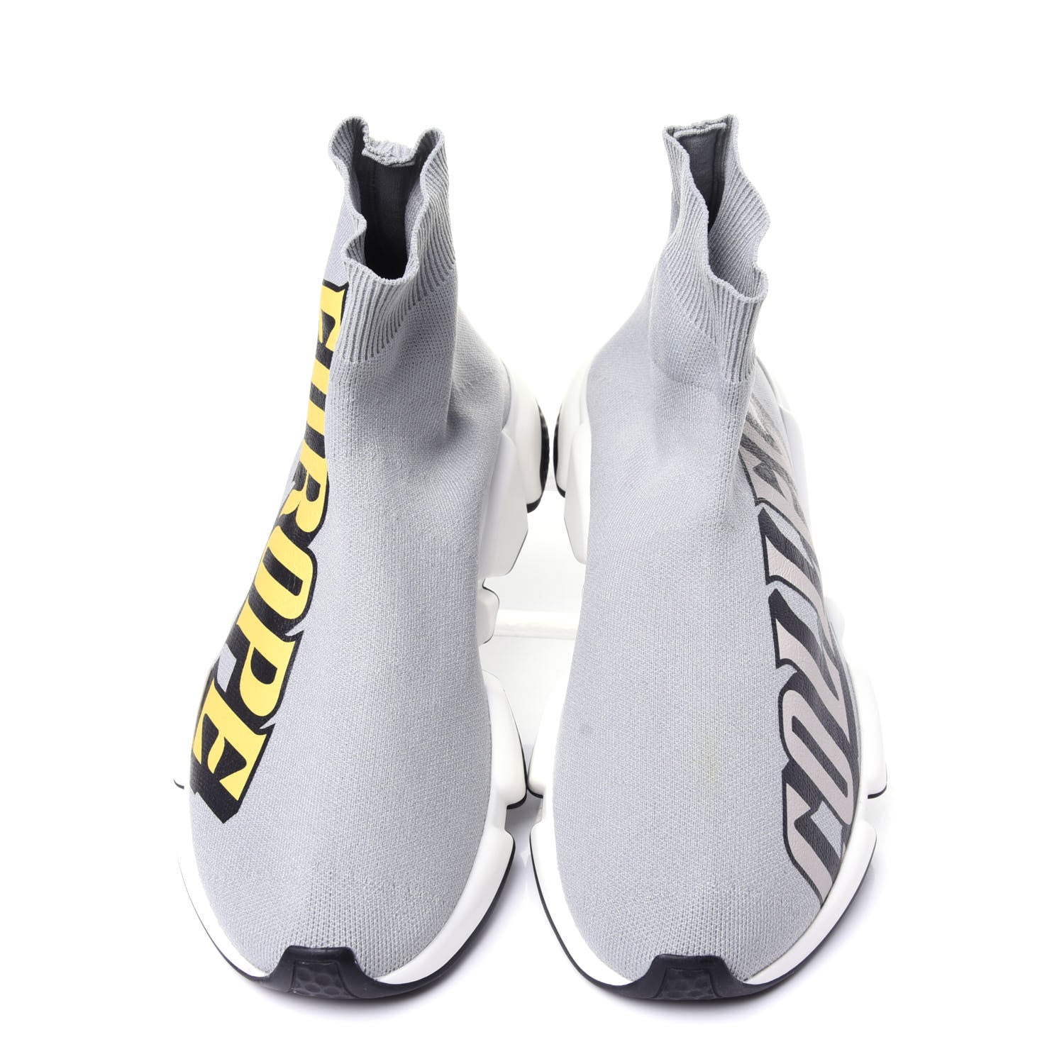 Balenciaga Neoprene Knit Europe Print Womens Speed Sneakers 40 Gris Jaune Black 7 of 9