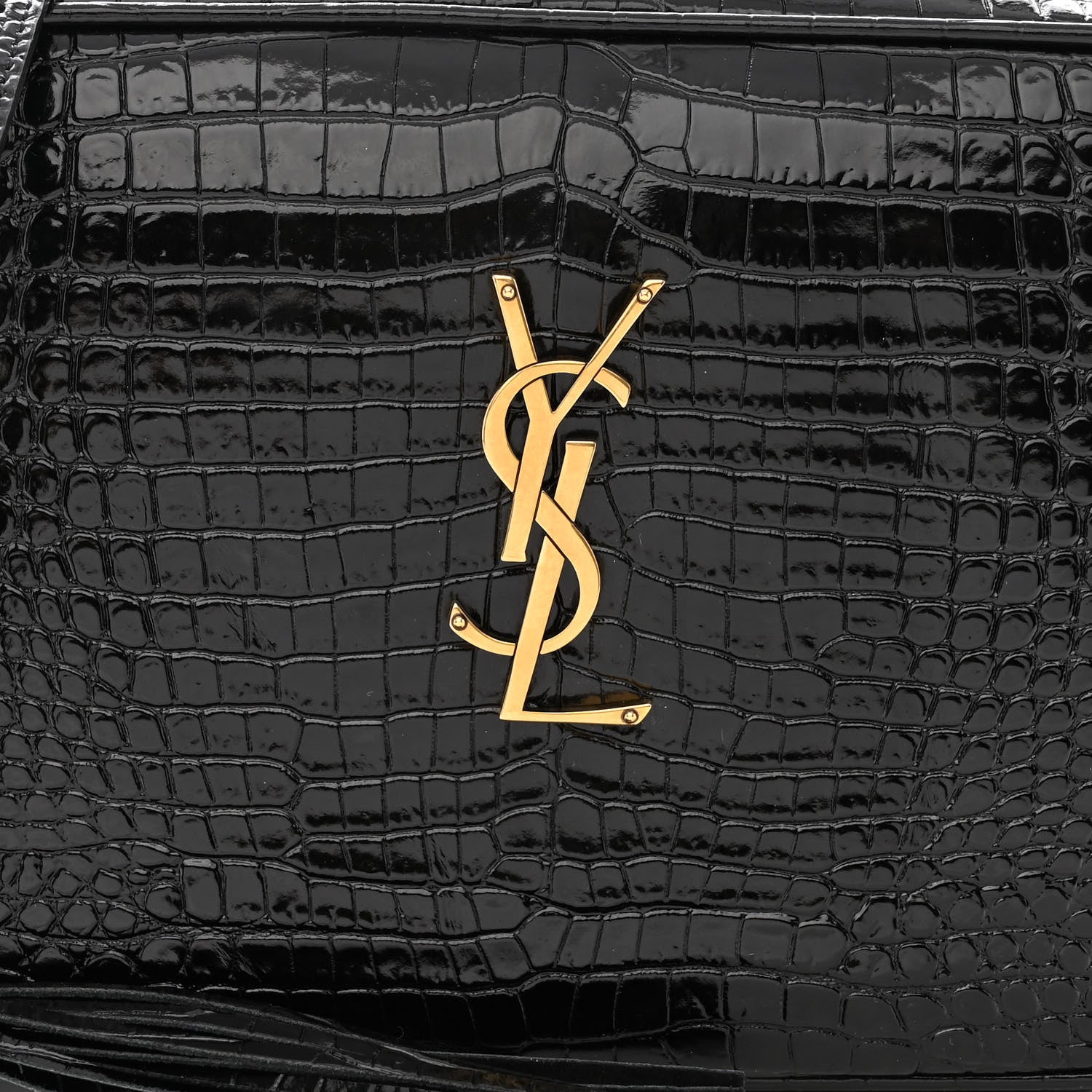 Saint Laurent Patent Calfskin Crocodile Embossed Monogram Lou Camera Bag Black 8 of 12