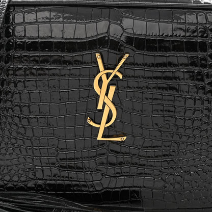 Saint Laurent Patent Calfskin Crocodile Embossed Monogram Lou Camera Bag Black 8 of 12