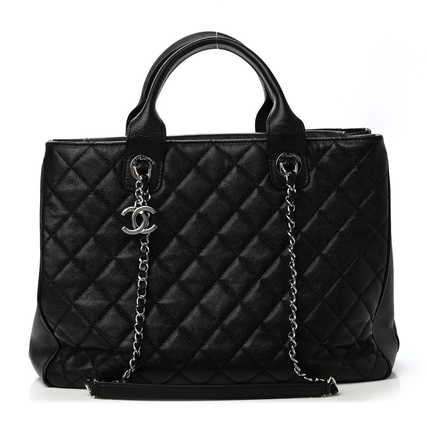 Caviar Quilted Large Urban Companion Top Handle Shopping Tote Black
