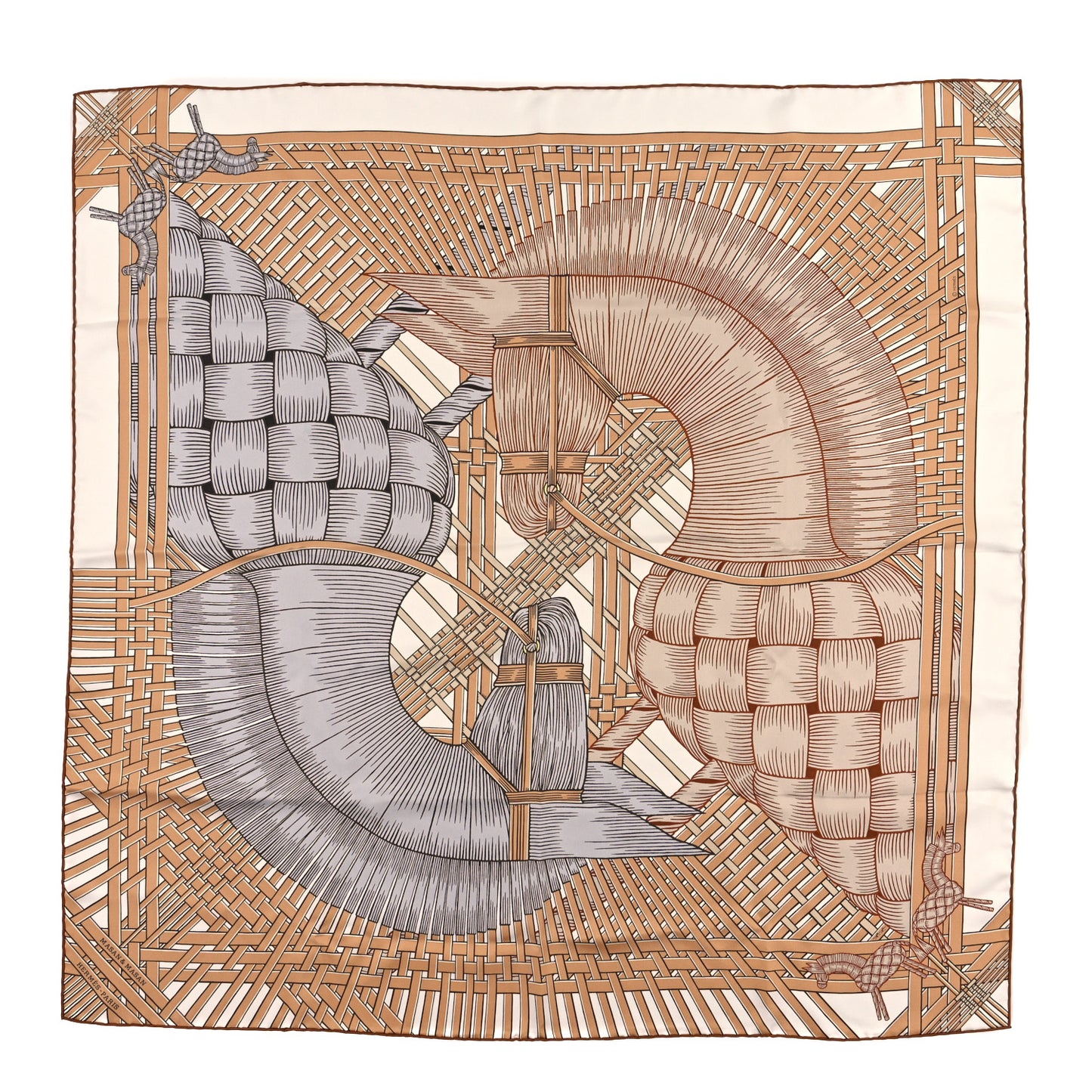 Silk Masan & Masan Scarf 90 White Beige Gris