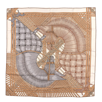 Hermes Silk Masan & Masan Scarf 90 White Beige Gris 1 of 3