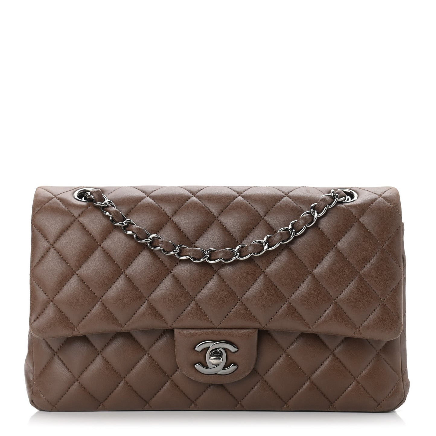 Lambskin Quilted Medium Double Flap Brown