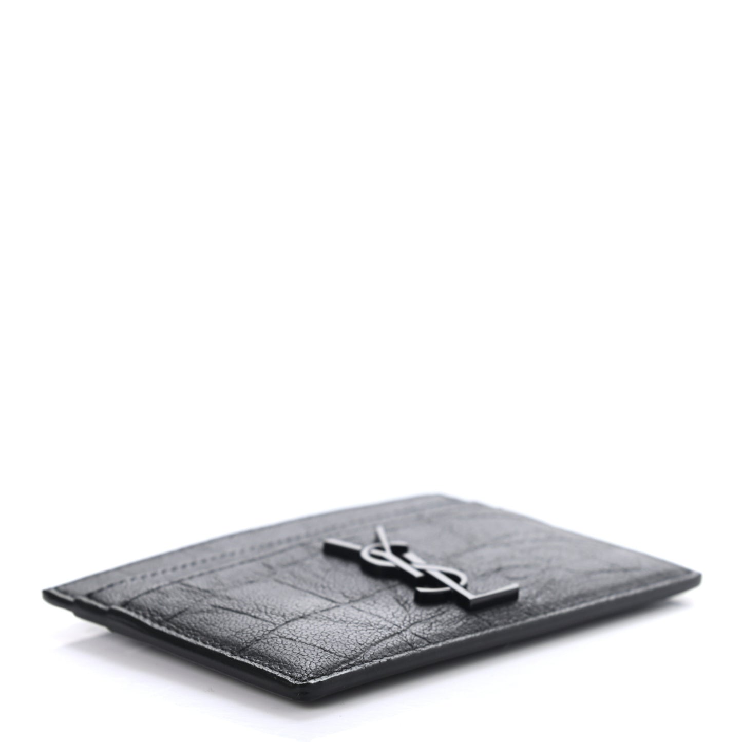 Calfskin Crocodile Embossed Monogram Credit Card Case Black