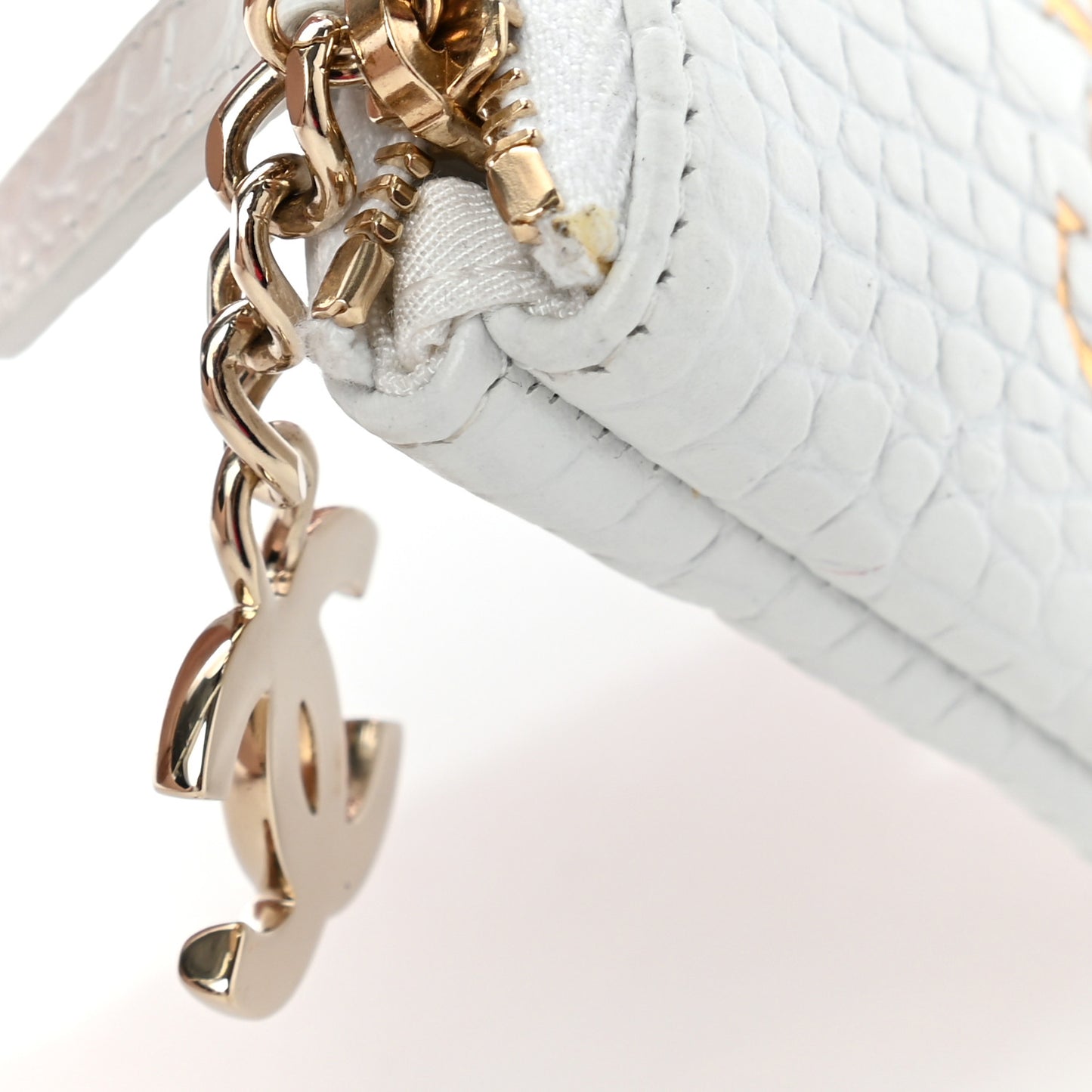 Calfskin Crocodile Embossed Cocodile Cosmetic Case White Gold