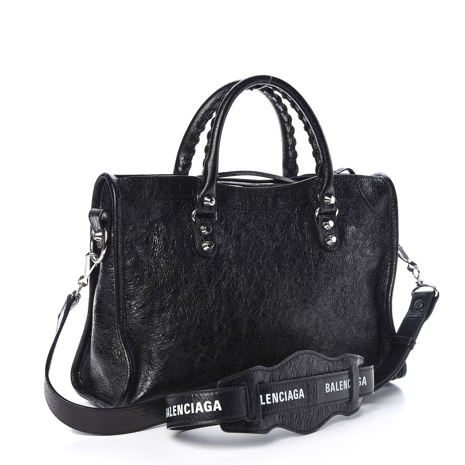 Balenciaga Agneau Classic Silver Hardware S City Logo Strap Black White 3 of 10