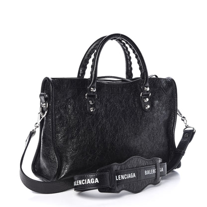 Balenciaga Agneau Classic Silver Hardware S City Logo Strap Black White 3 of 10