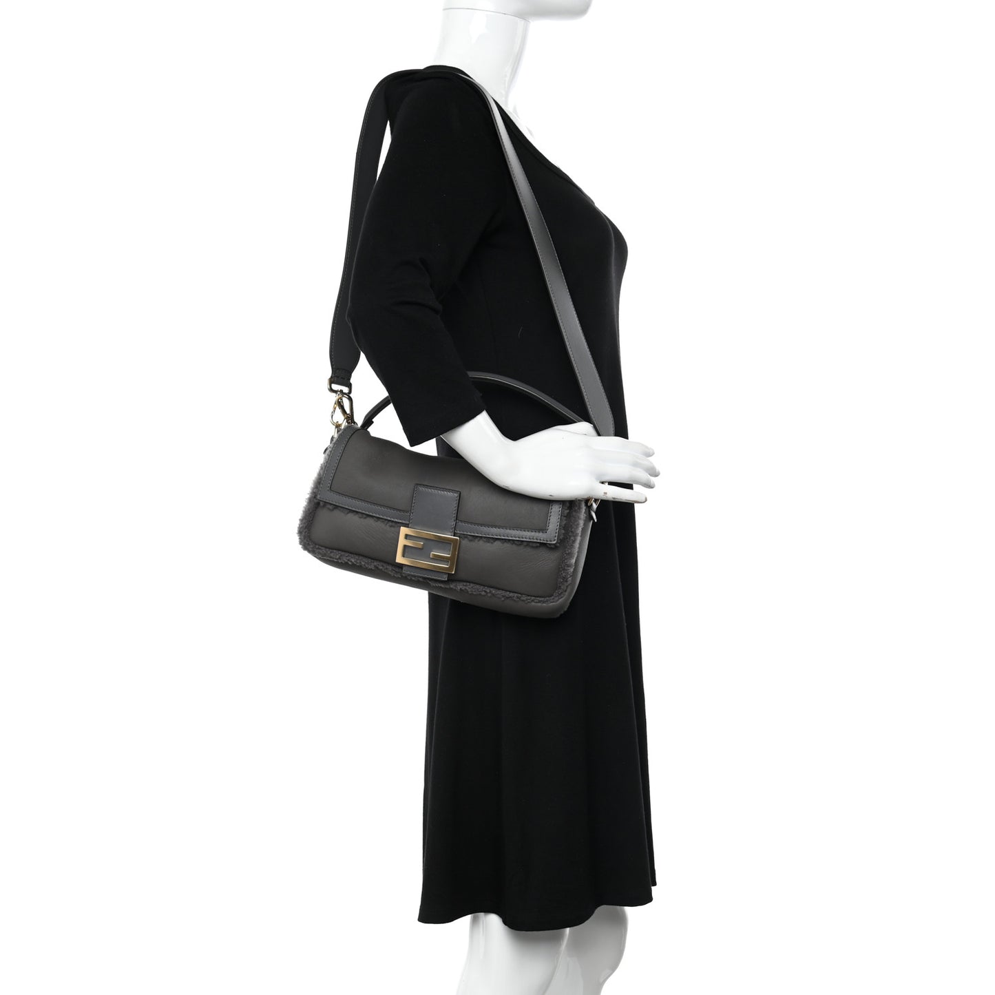 Lambskin Shearling Baguette Anthracite