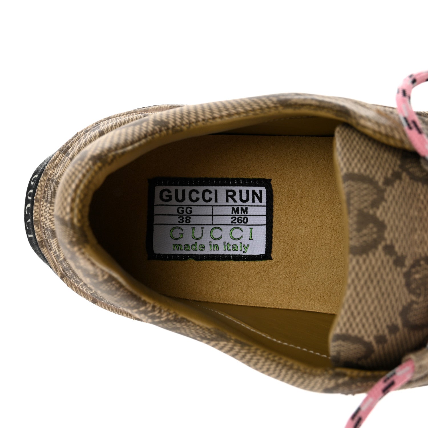 Gucci Ultralight Plume Calfskin Monogram Printed Womens Gucci Run Sneakers 38 Beige Ebony 6 of 12