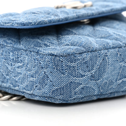 Chanel Denim Quilted Camellia Sweetheart Clutch With Chain Blue 9 of 13