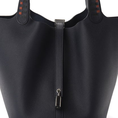 Hermes Epsom Tressage De Cuir Picotin Lock 22 MM Bleu Indigo Black Terre Battue 10 of 11