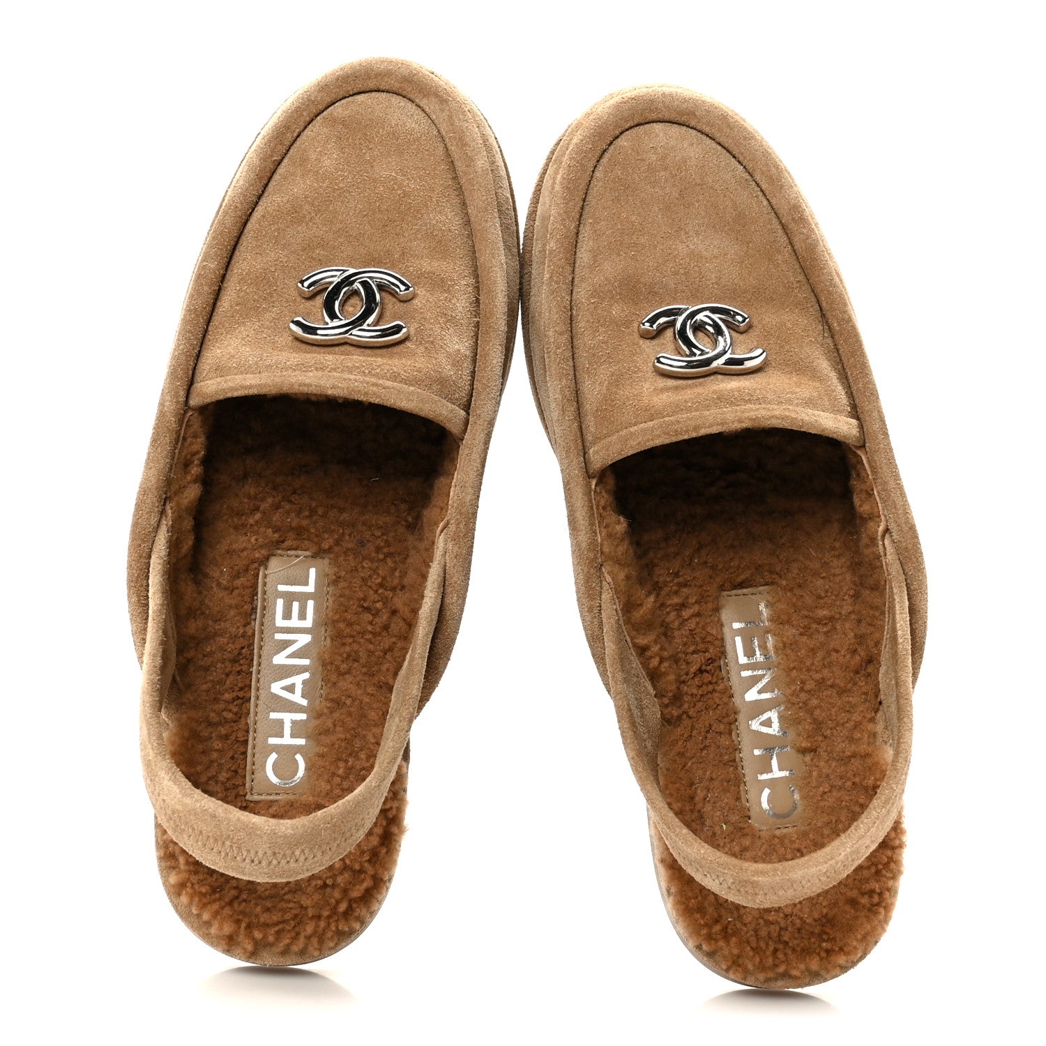 Chanel Suede Calfskin CC Slingback Loafers 35 Dark Beige 2 of 10