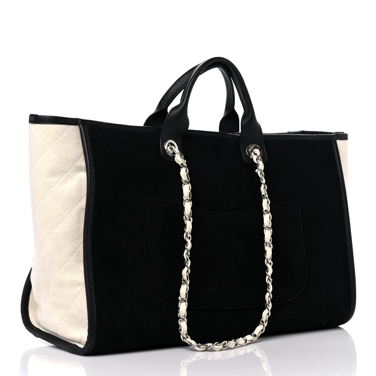 Chanel Wool Felt Calfskin Large Deauville Tote Black White 2 of 14