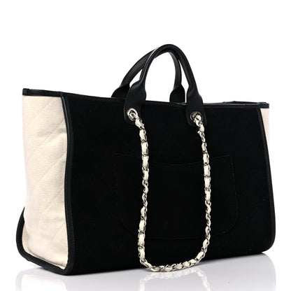 Chanel Wool Felt Calfskin Large Deauville Tote Black White 2 of 14