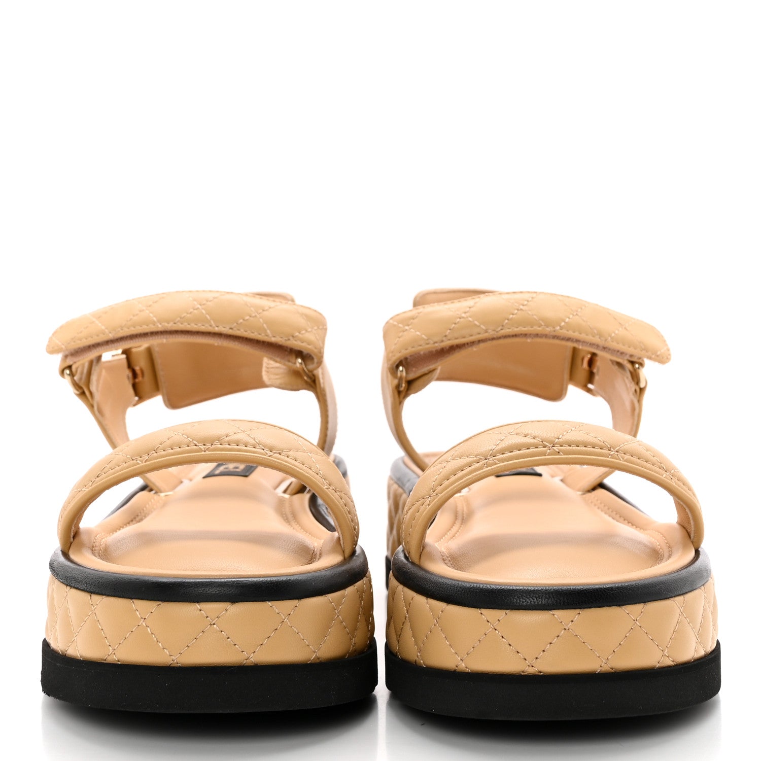 Chanel Lambskin Quilted Platform Sandals 41 Beige Black 2 of 11