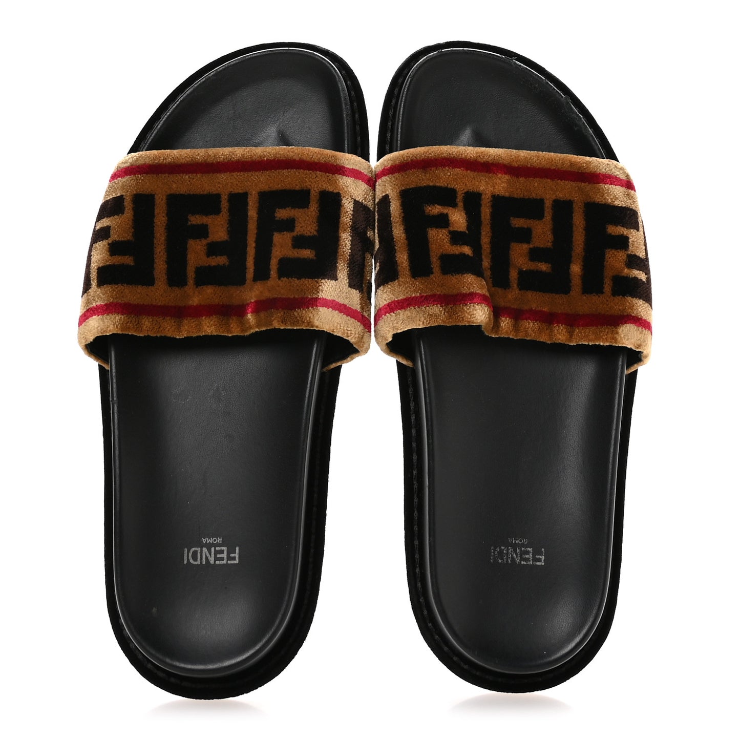 Velvet FF Flat Slide Sandals 38 Testa Di Moro Tobacco Fragola