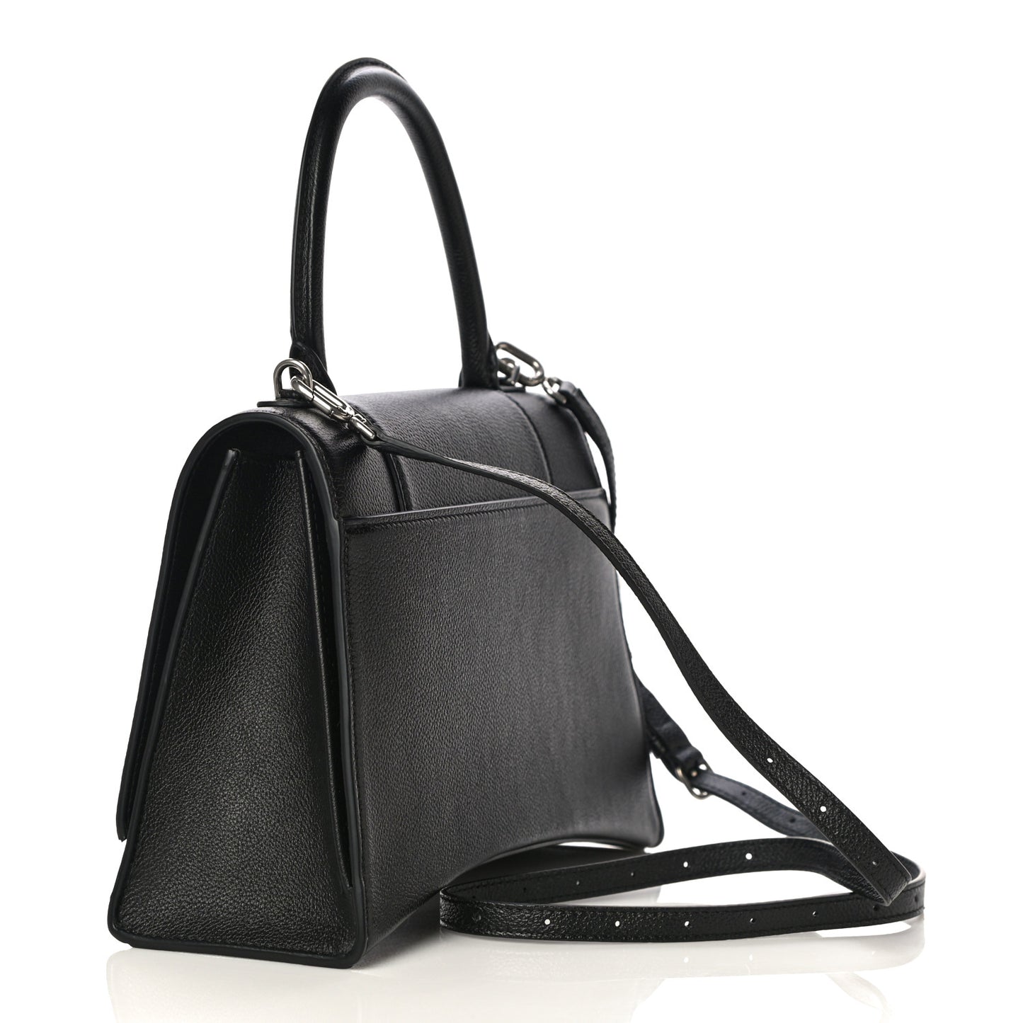 Grained Calfskin Medium Hourglass Top Handle Bag Black