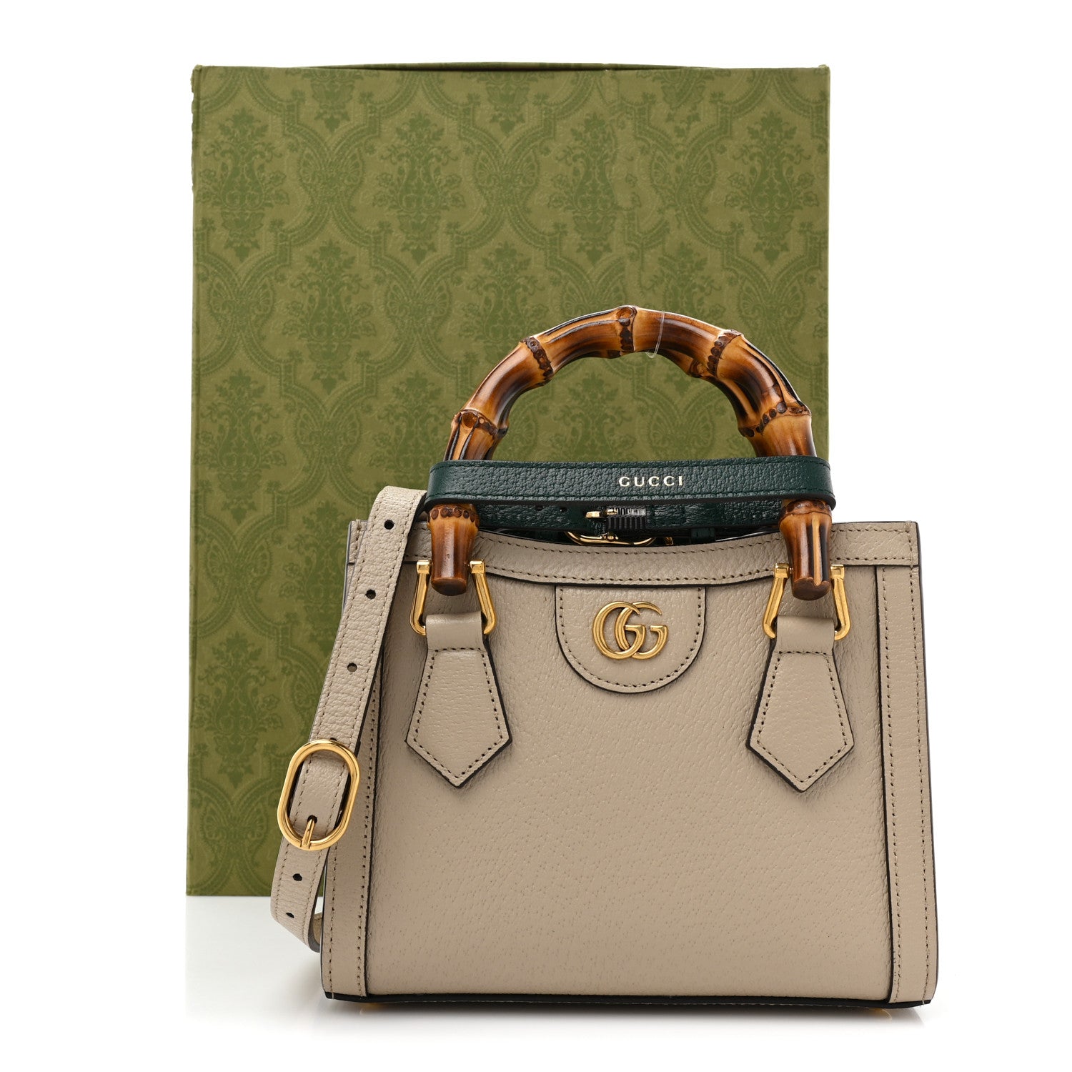 Gucci Textured Dollar Calfskin Web Mini Diana Tote Bag Oatmeal Vintage Green 12 of 12