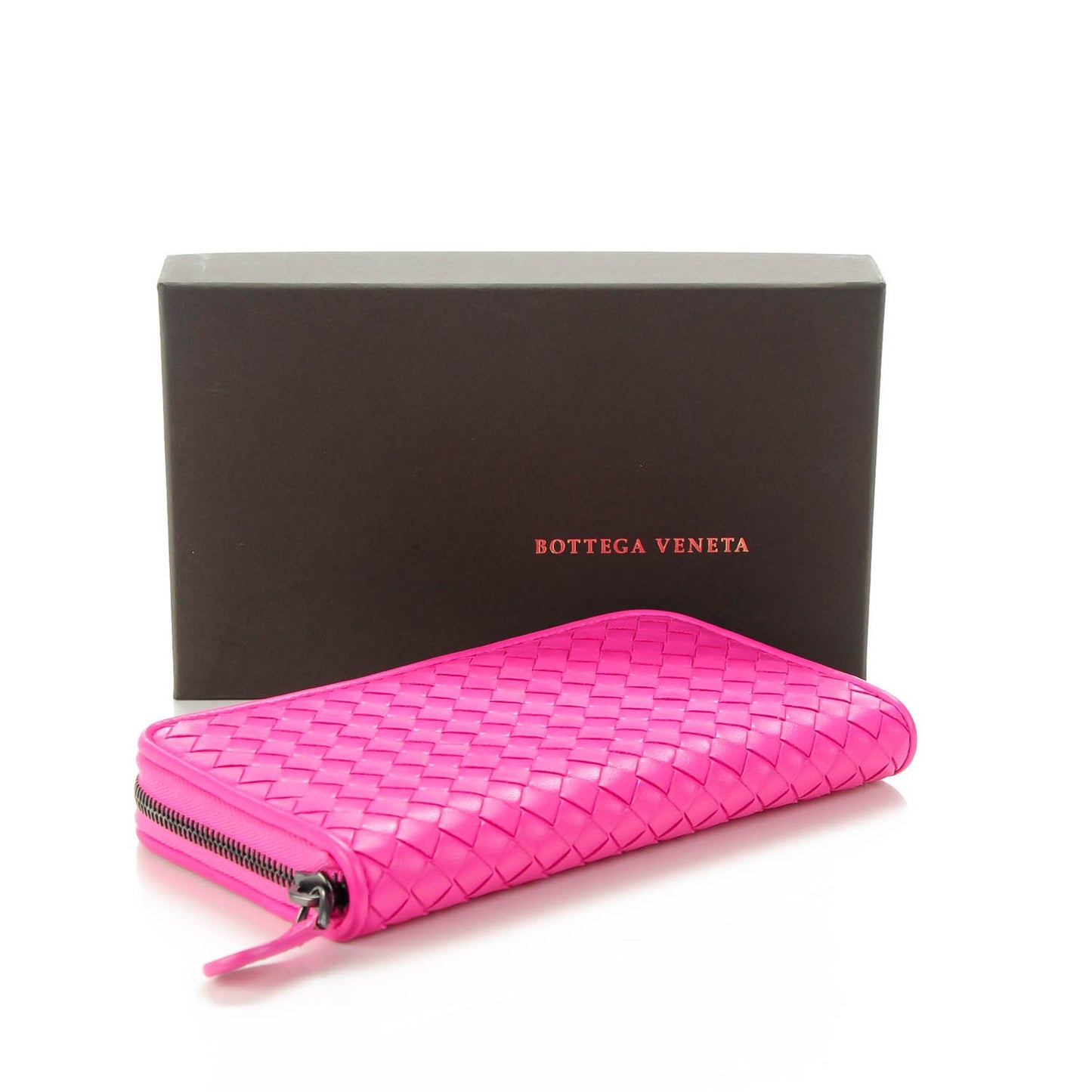 Nappa Intrecciato Zip Around Wallet Shocking Pink