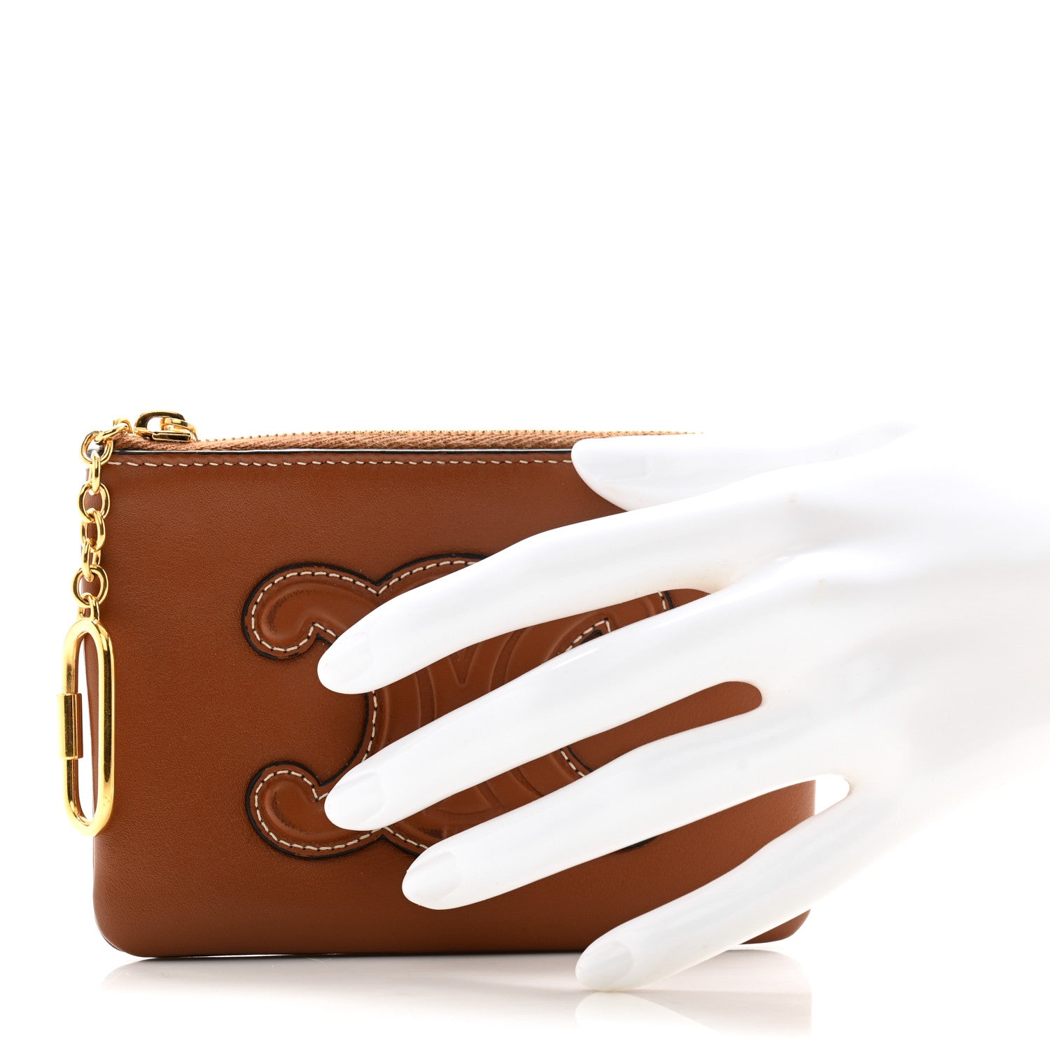 Celine Smooth Calfskin Cuir Triomphe Coin and Card Pouch With Hook Tan 2 of 8
