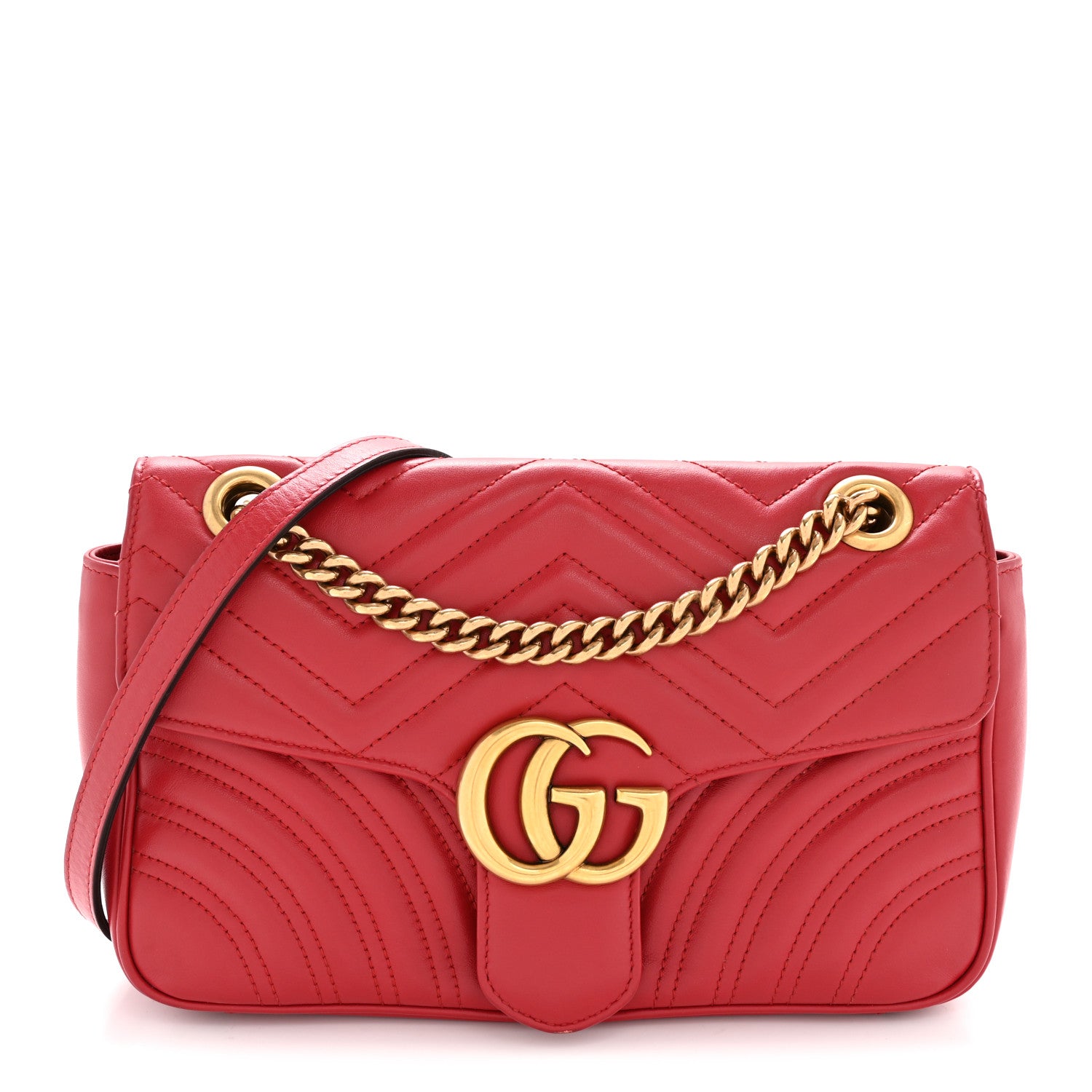 Gucci Calfskin Matelasse Small GG Marmont Shoulder Bag Hibiscus Red 1 of 12