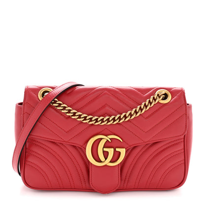 Gucci Calfskin Matelasse Small GG Marmont Shoulder Bag Hibiscus Red 1 of 12