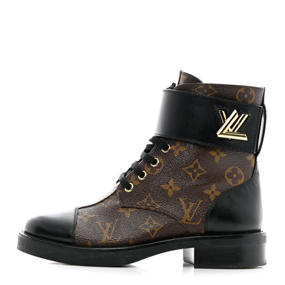 Louis Vuitton Monogram Calfskin Wonderland Flat Ranger Boots 35.5 Black 1 of 15