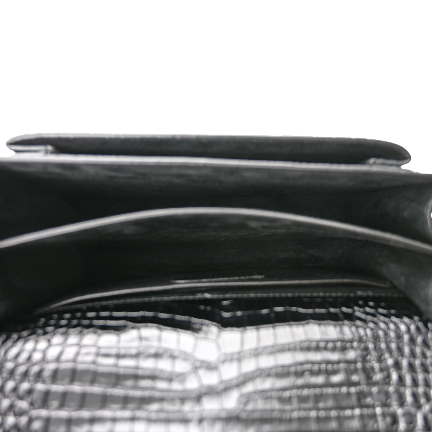 Calfskin Crocodile Embossed Medium Monogram Sunset Black