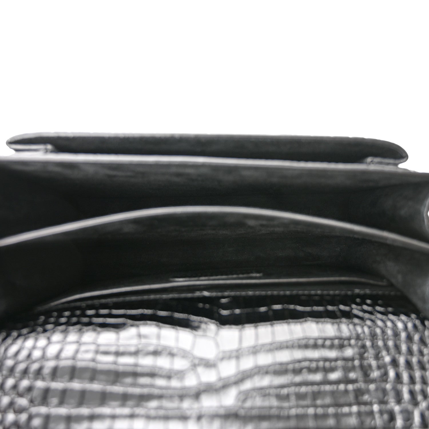 Saint Laurent Calfskin Crocodile Embossed Medium Monogram Sunset Black 5 of 9