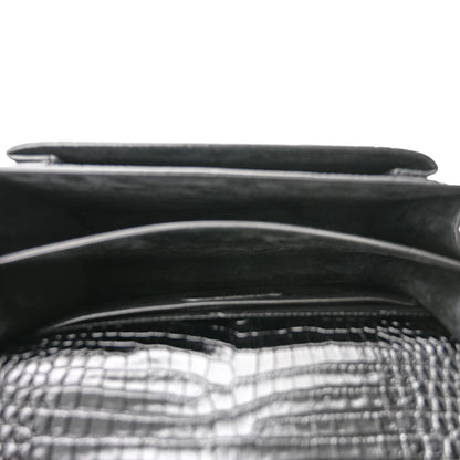 Saint Laurent Calfskin Crocodile Embossed Medium Monogram Sunset Black 5 of 9
