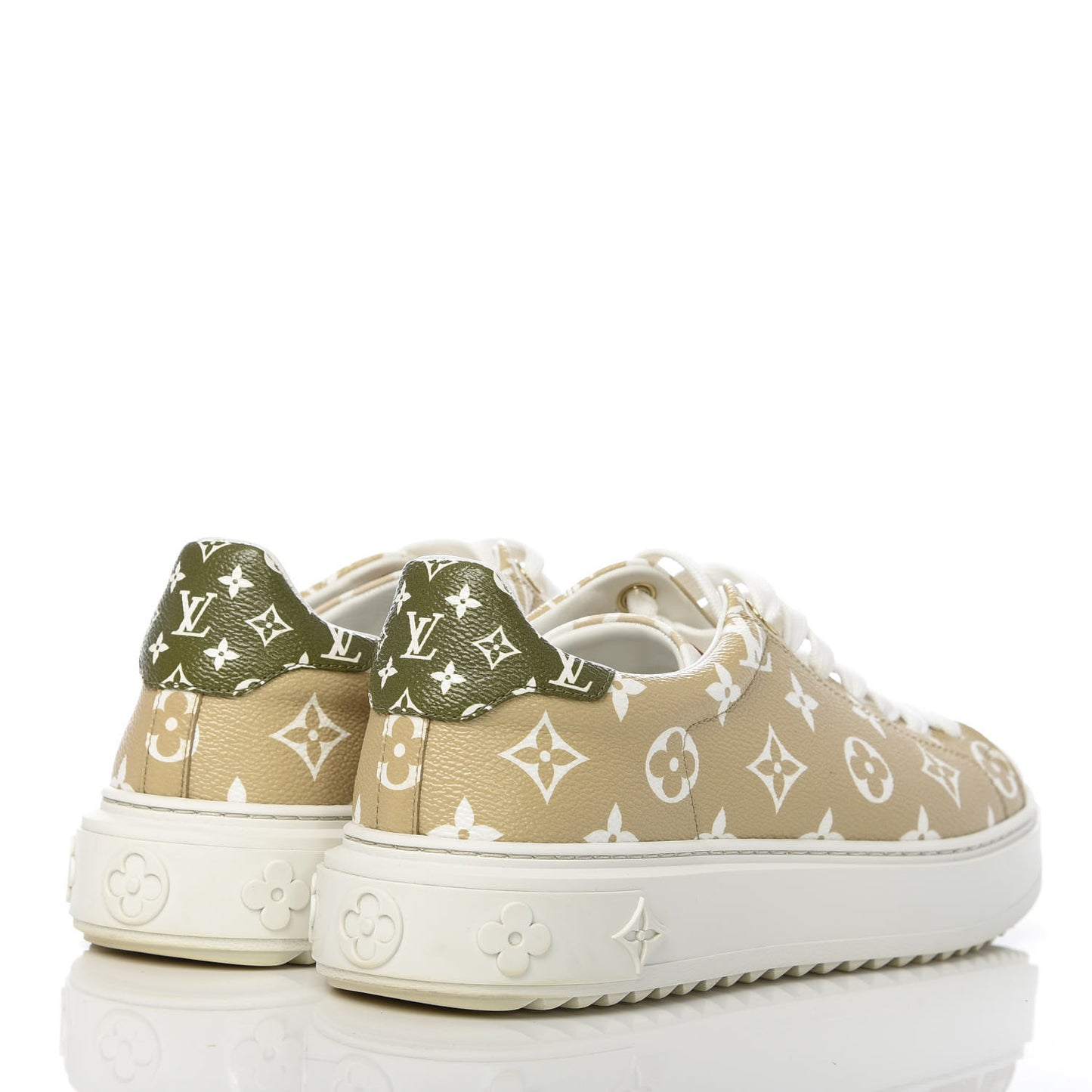 Monogram Giant Time Out Sneakers 41 Kaki White Beige