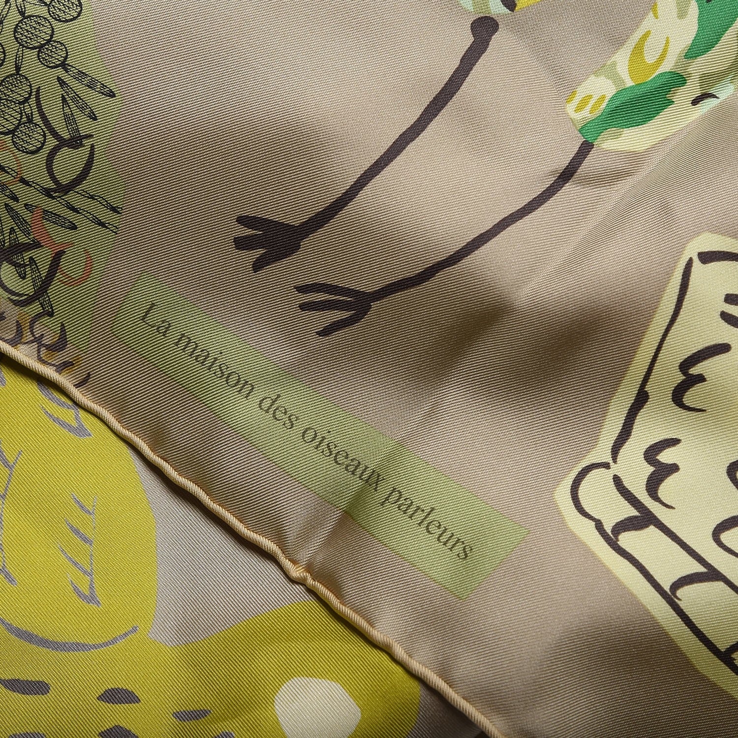 Hermes Silk La Maizeon Des Oiseaux Parleurs Scarf 90 Vert Mastic Absinthe Jaune Soufre 6 of 6