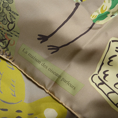 Hermes Silk La Maizeon Des Oiseaux Parleurs Scarf 90 Vert Mastic Absinthe Jaune Soufre 6 of 6