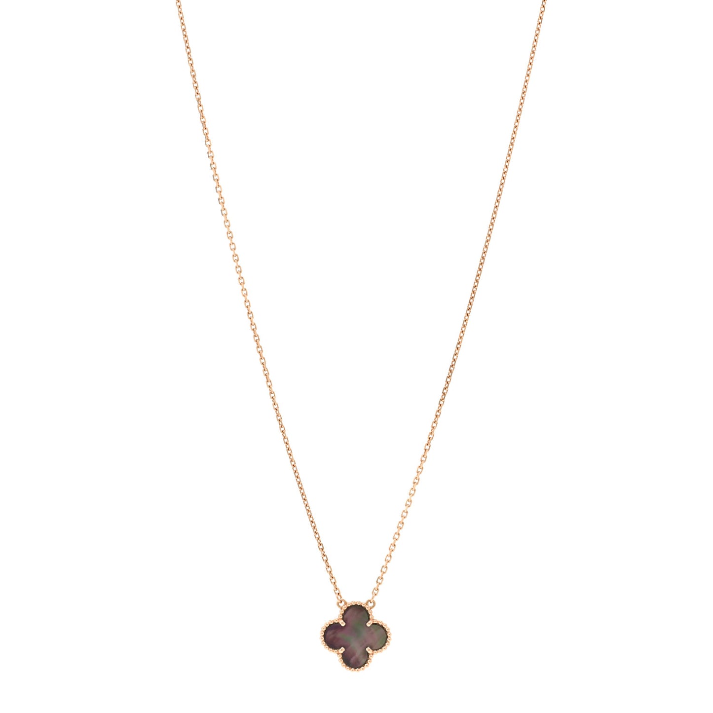 18K Rose Gold Gray Mother of Pearl Vintage Alhambra Pendant Necklace