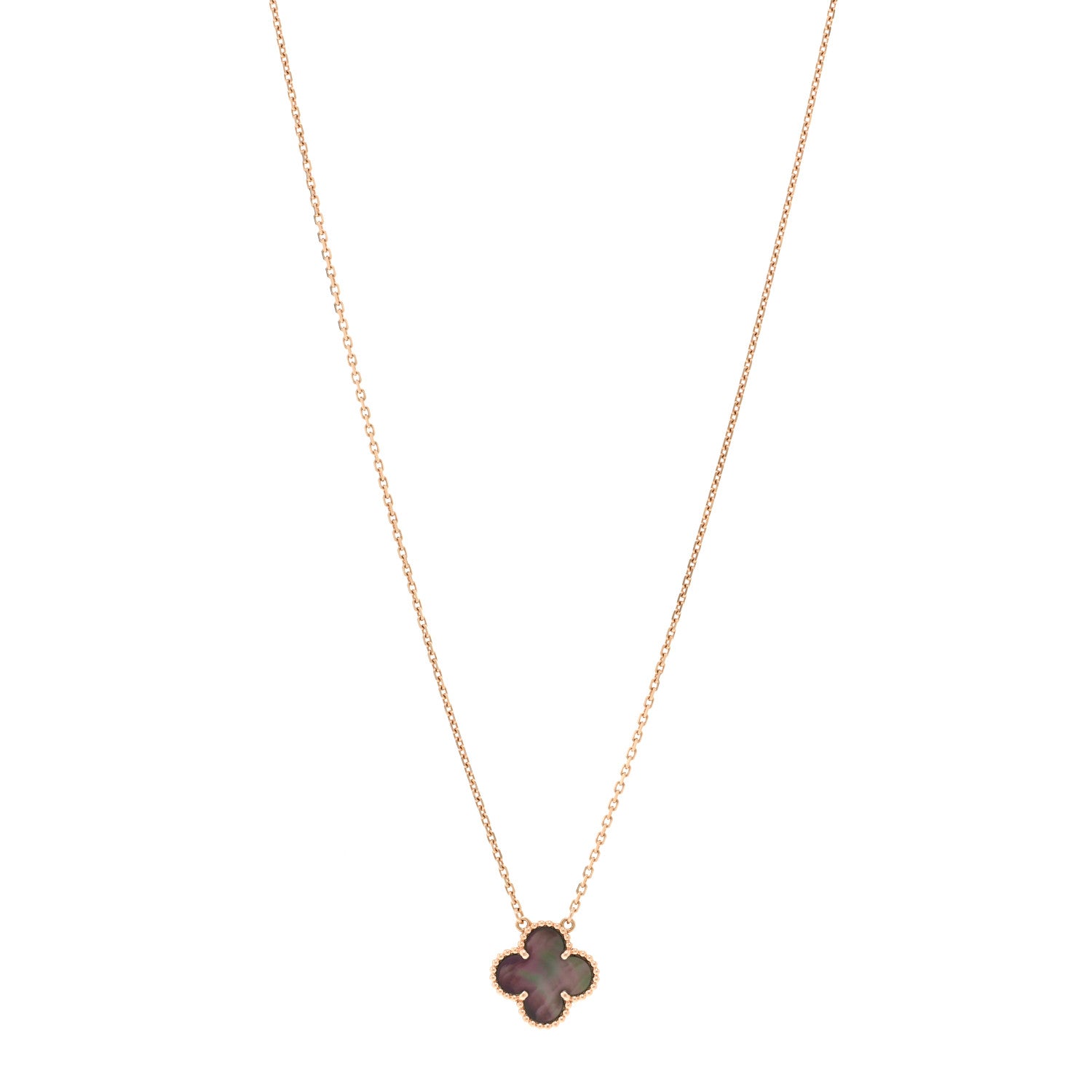 Van Cleef & Arpels 18K Rose Gold Gray Mother of Pearl Vintage Alhambra Pendant Necklace 1 of 4