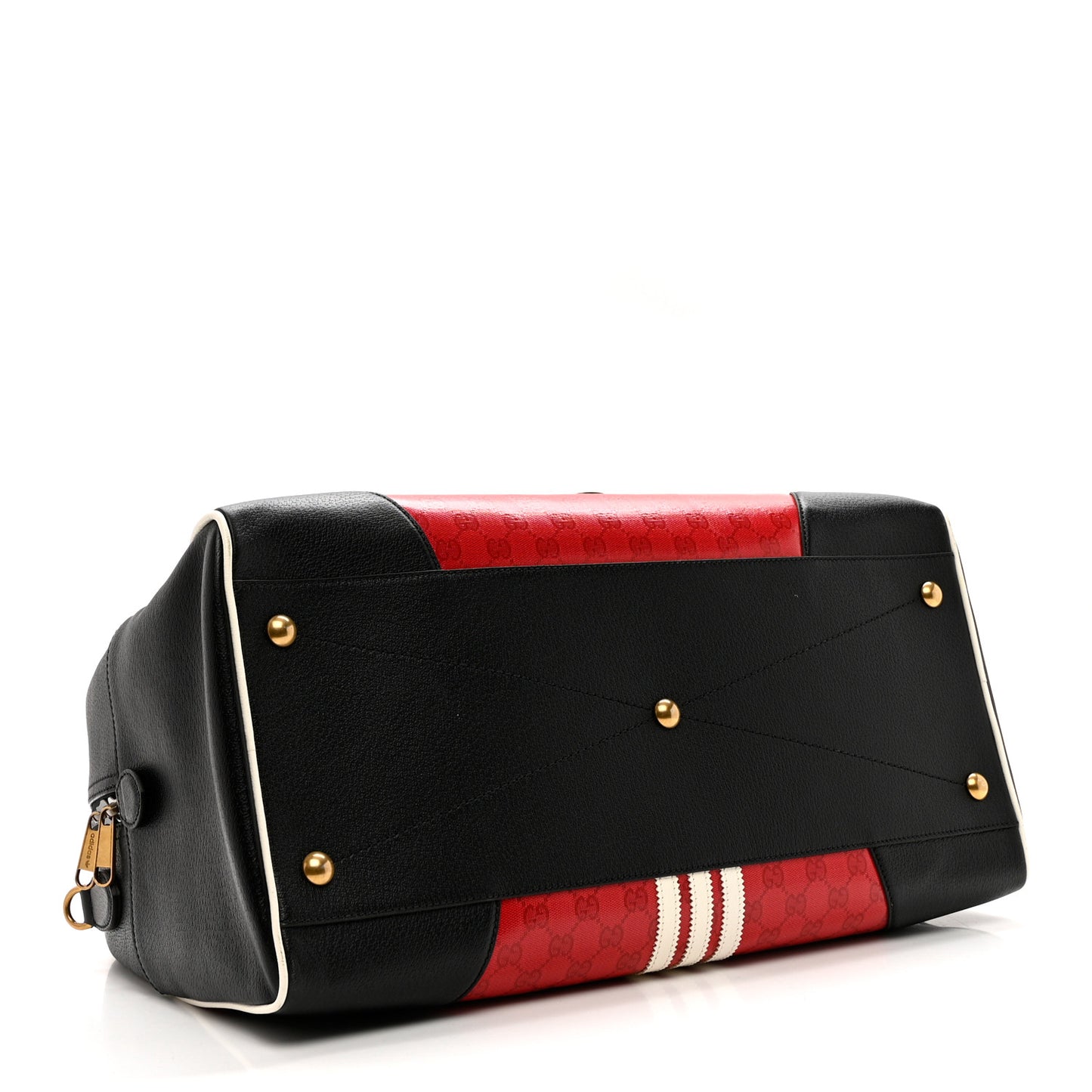 X ADIDAS Crystal Vintage Monogram Textured Dollar Calfskin Web Trefoil Logo Large Duffle Bag Hibiscus Red Off White Black