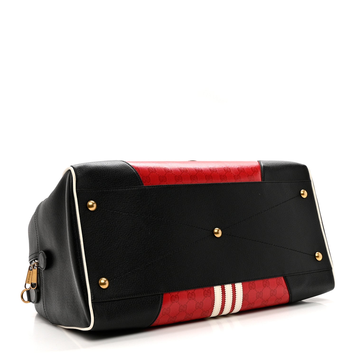 Gucci X ADIDAS Crystal Vintage Monogram Textured Dollar Calfskin Web Trefoil Logo Large Duffle Bag Hibiscus Red Off White Black 3 of 8