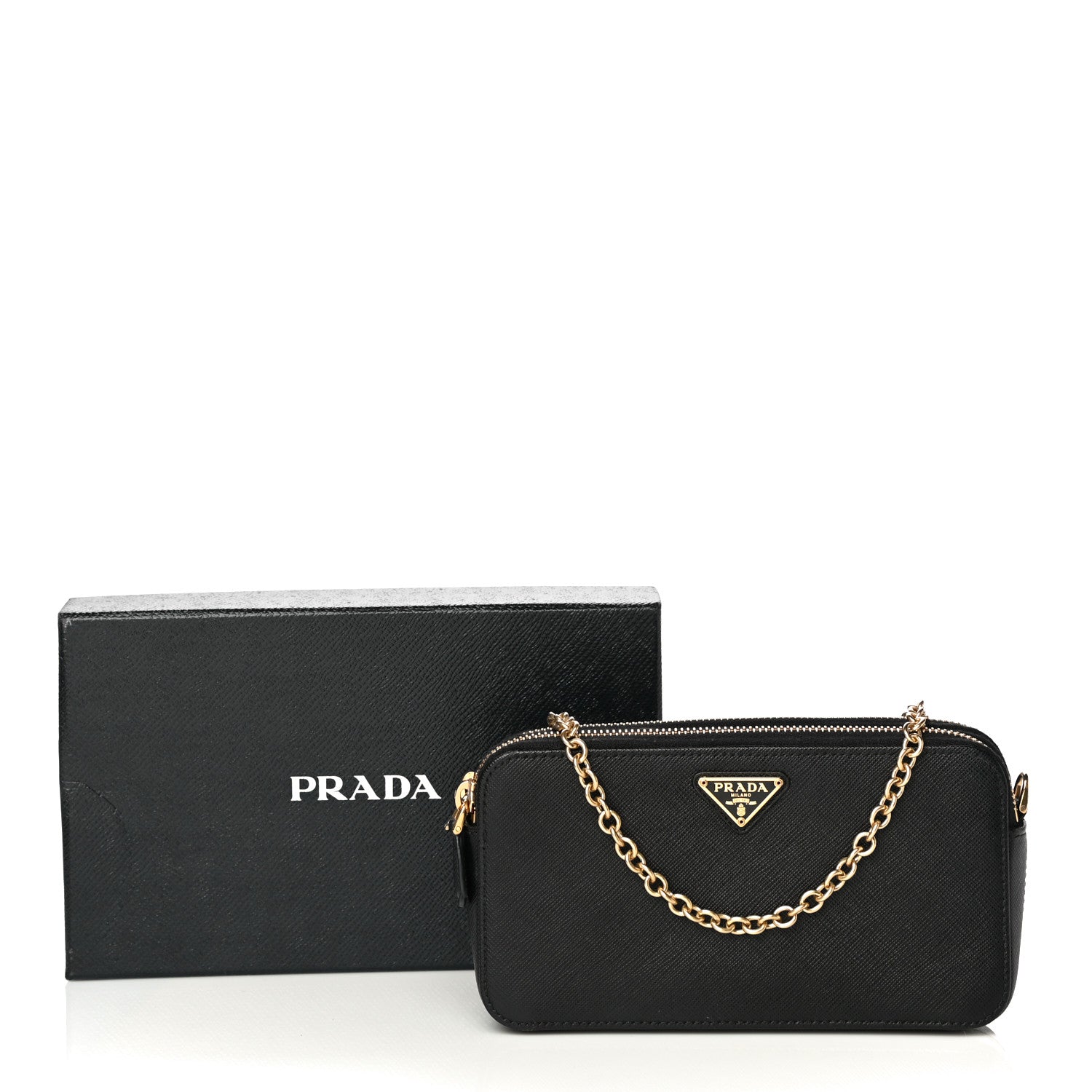 Prada Saffiano Lux Mini Double Zip Chain Crossbody Bag Black 10 of 10