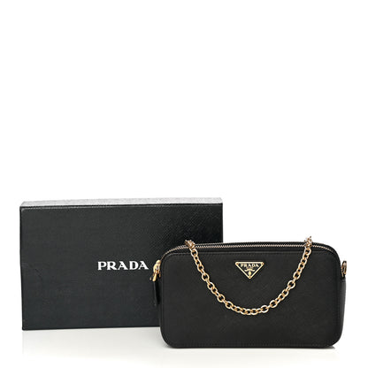 Prada Saffiano Lux Mini Double Zip Chain Crossbody Bag Black 10 of 10